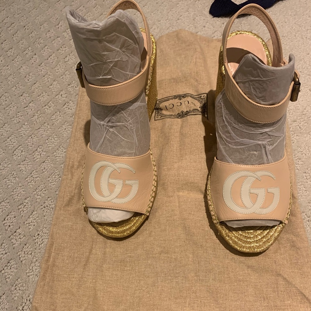 Gucci Flor Logo Espadrille Wedge Sandal
